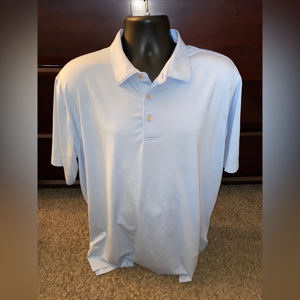 Peter Millar Mens Light Blue Striped Collared Summer Comfort Polo Shirt Size XL